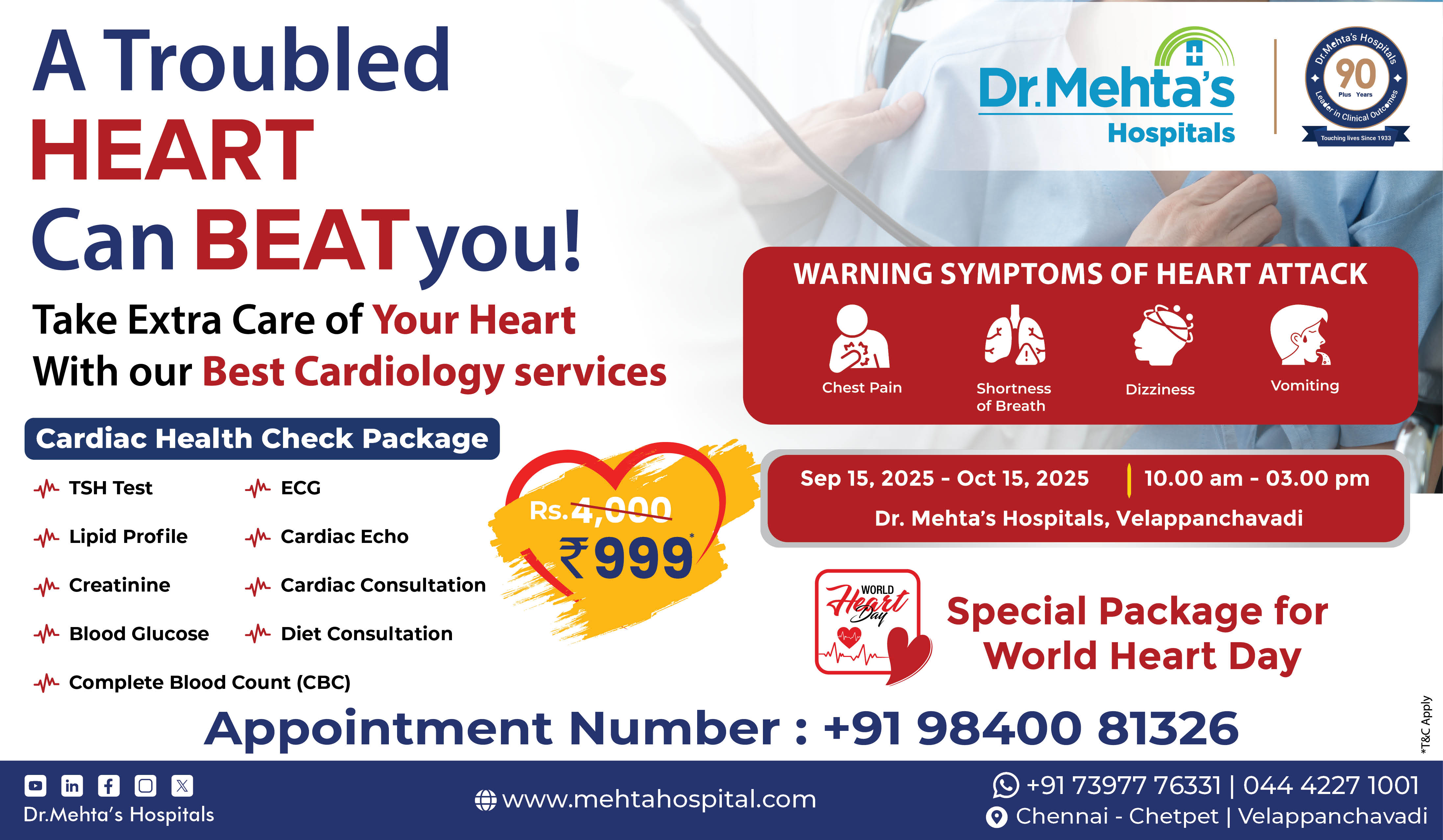 Dr. Mehta's Hospital Womens's Health Camp English Banner
