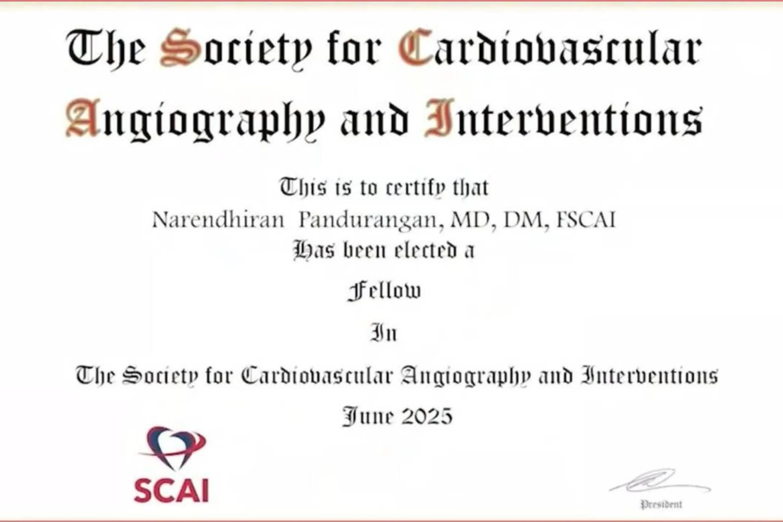 Dr. Narendhiran Pandurangan - Award Certificate