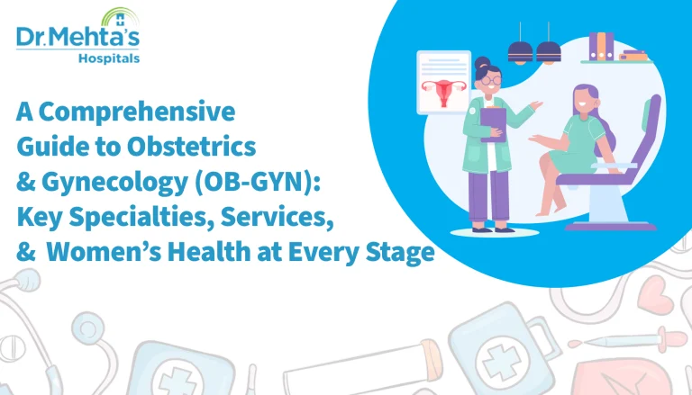 Doctor consulting a patient in a clinic with uterus diagram in the background – comprehensive guide to obstetrics and gynecology services for women’s health.
