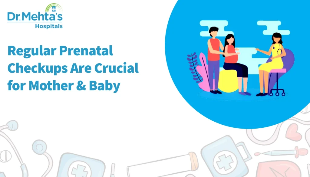 Pregnant woman with her partner consulting a doctor during prenatal checkup at Dr. Mehta’s Hospitals