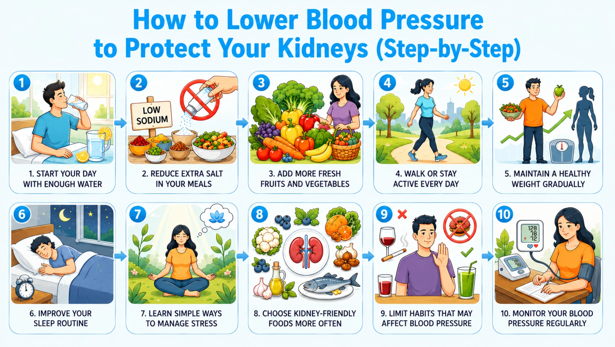 How to lower Blood Pressure to protect your kidneys step by step