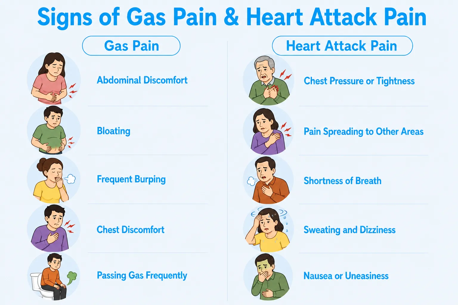 Signs of Gas Pain & Heart Attack Pain