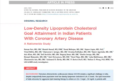 Dr. Prabhakar D. Co-Authored Nationwide Coronary Artery Disease Study Published in JACC Asia