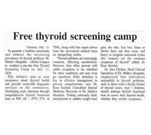 Trinity Mirror coverage of the free thyroid screening camp at Dr. Mehta's Hospitals.