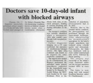 Doctors Save 10-Day-Old Infant with Blocked Airways at Dr. Mehta's Hospitals