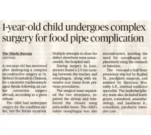 1-Year-Old Child Undergoes Complex Surgery for Food Pipe Complication