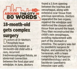 18-Month-Old Undergoes Complex Surgery for Recurrent Tracheoesophageal Fistula