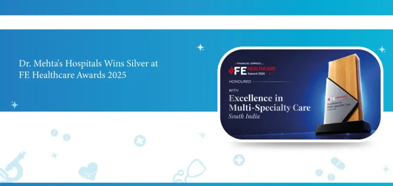 Dr. Mehta's Hospitals receiving the Silver Award for Excellence in Multispeciality Care – South at the Financial Express FE Healthcare Awards 2025.